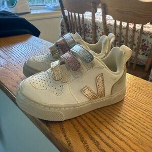 Veja Kids' Sneakers in White with Gold and Silver Straps
